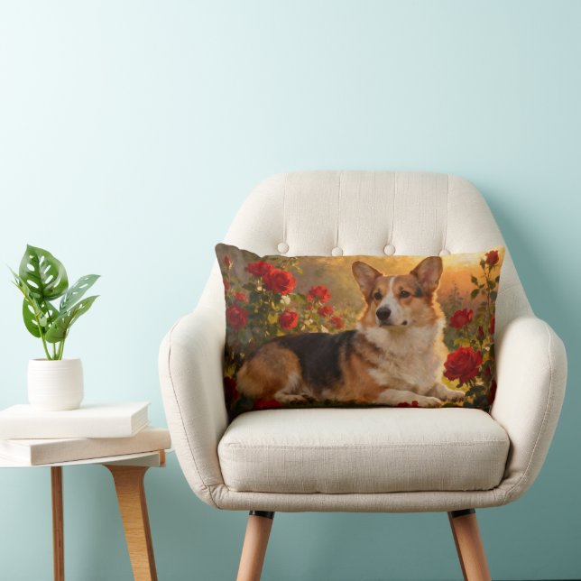 Corgi i rosorna VI Lumbarkudde (Stol)