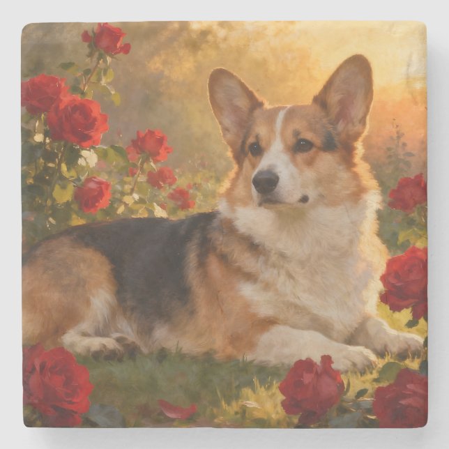 Corgi i rosorna VI Stenunderlägg (Framsidan)