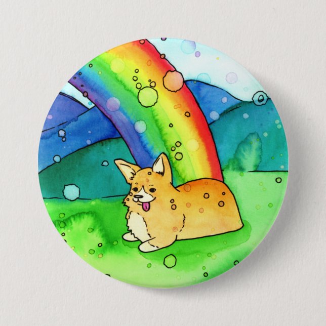 Corgi i slutet av regnavknappen knapp (Framsida)