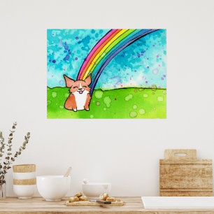 Corgi i slutet av regnbågen poster