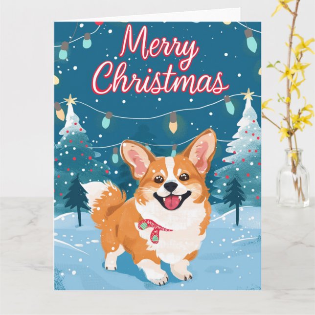 Corgi i Snö-jul Kort (Gul blomma)