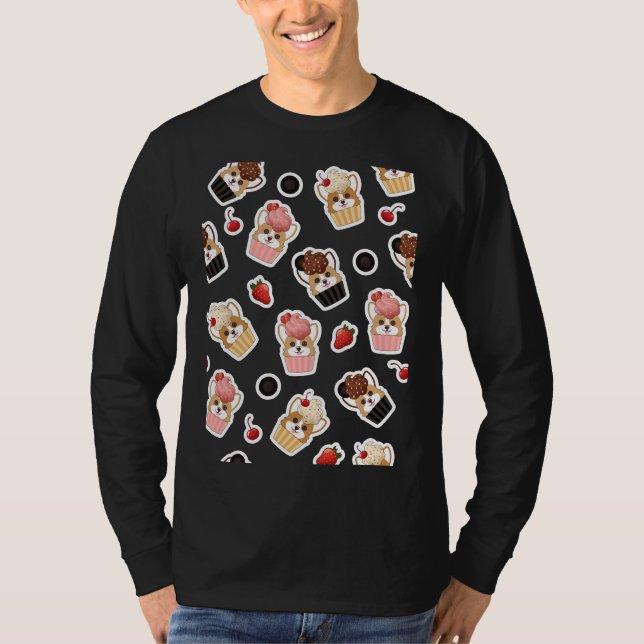 Corgi Ice Cuptårta Mönster T Shirt (Framsida)