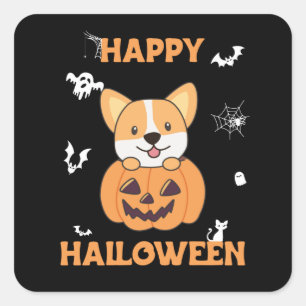 Corgi in Pumpkin Cute Hundar Happy halloween Fyrkantigt Klistermärke