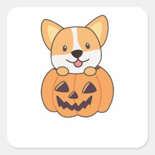 Corgi in Pumpkin Cute Hundar Happy halloween Fyrkantigt Klistermärke