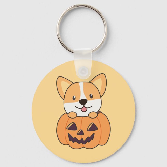 Corgi in Pumpkin Cute Hundar Happy halloween Keych Nyckelring (Framsida)