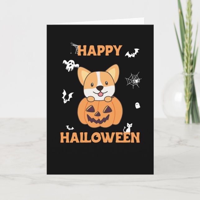 Corgi in Pumpkin Cute Hundar Happy halloween Kort (Framsida)