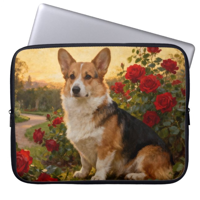 Corgi in the Roses II Laptop Fodral (Framsidan)