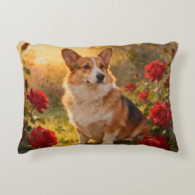 Corgi in the Roses III Prydnadskudde (Framsidan)
