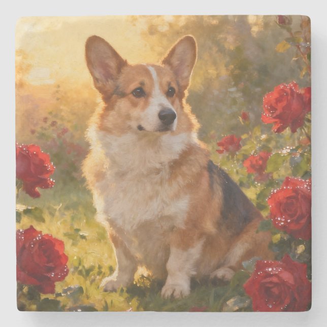 Corgi in the Roses III Stenunderlägg (Framsidan)