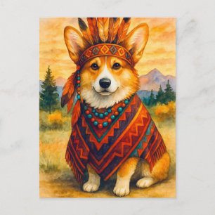 Corgi Indian Happy thanksgiving vykort