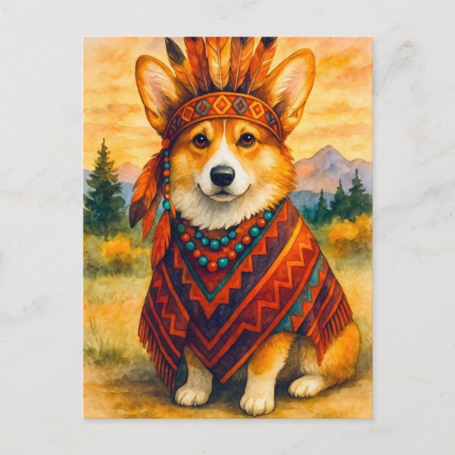 Corgi Indian Happy thanksgiving vykort (Framsida)
