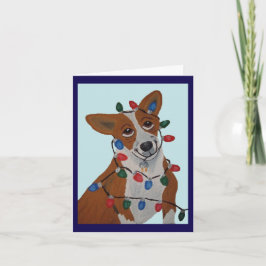 Corgi intrasslad i julgransbelysning inbjudan