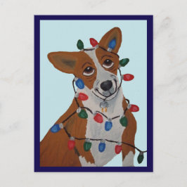 Corgi intrasslad i julgransbelysning vykort