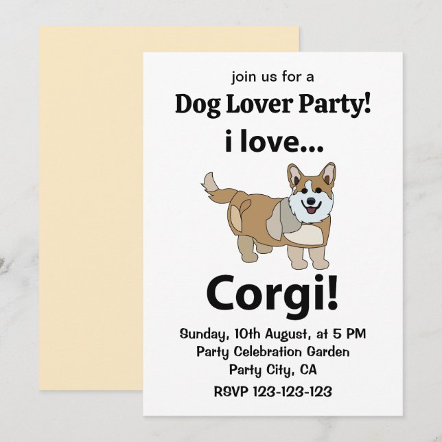 Corgi Jag älskar Corgi  Inbjudningar (Fram/baksida)