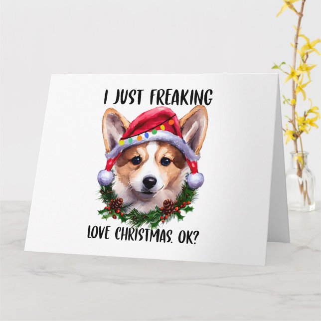 Corgi jag bara galet älskar jul okej Xmas Kort (Gul blomma)