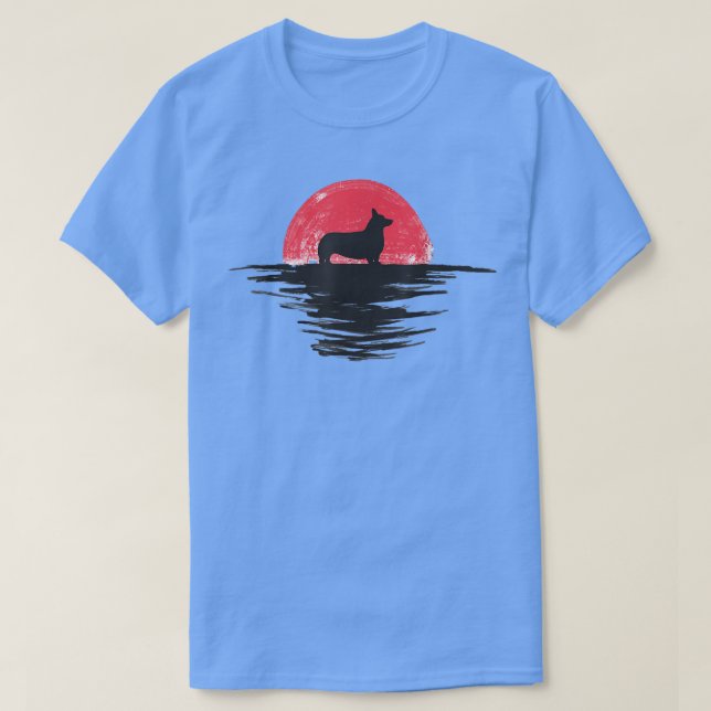 Corgi Japanska Sunset Retro Hund Red T Shirt (Design framsida)