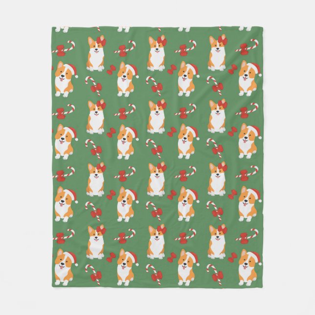 Corgi jul Candy cane Mönster Fleecefilt (Framsidan)