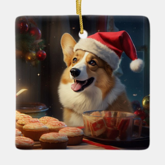 Corgi jul Cookies Festive Helgdag Julgransprydnad Keramik (Framsida)