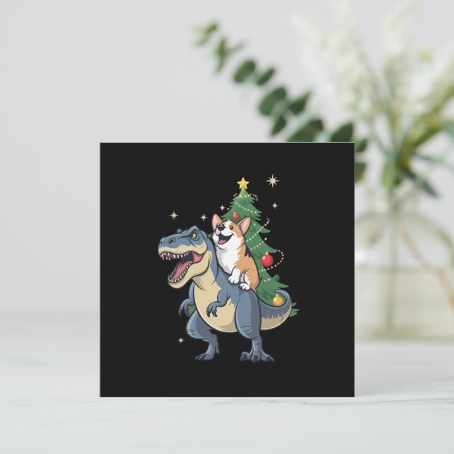 Corgi jul dinosaur träd Rex högtid Xmas  Julkort (Stående Fram)
