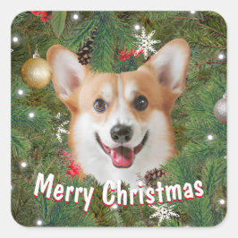 Corgi jul fyrkantigt klistermärke