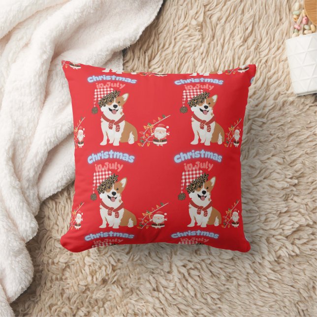 Corgi-jul i juli-ornament kudde (Filt)
