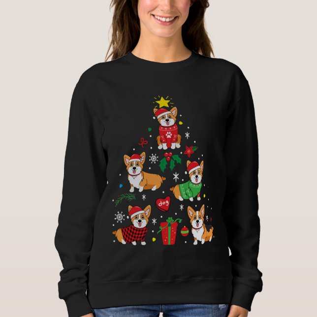 Corgi jul Ornament Träd T Shirt (Framsida)