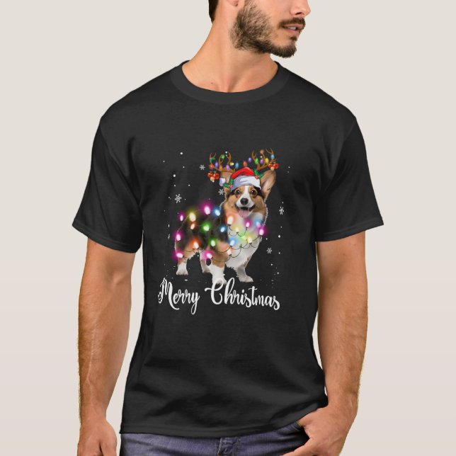 Corgi jul Reindeer Hund älskare T Shirt (Framsida)