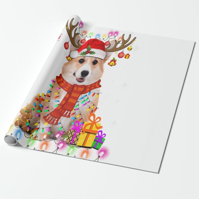 Corgi jul Reindeer jul Ljus Pajama Presentpapper (Utrullad)