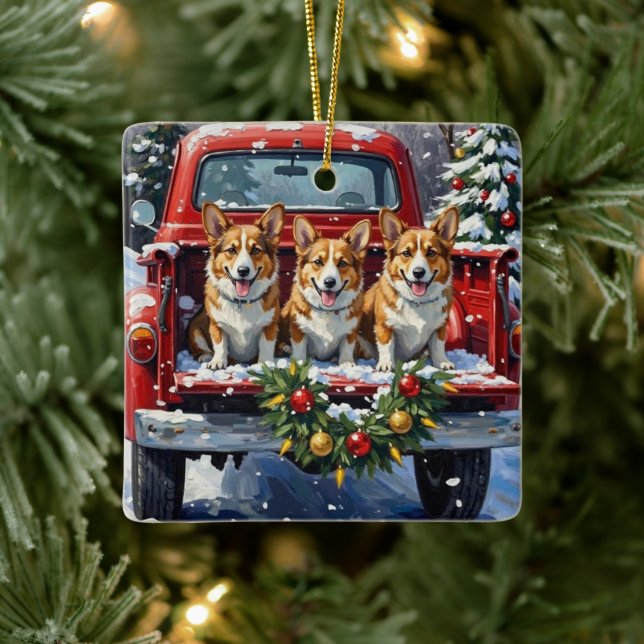 Corgi jul röda lastbil högtid julgransprydnad keramik (Träd)