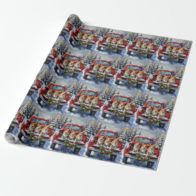 Corgi jul röda lastbil högtid presentpapper (Utrullad)