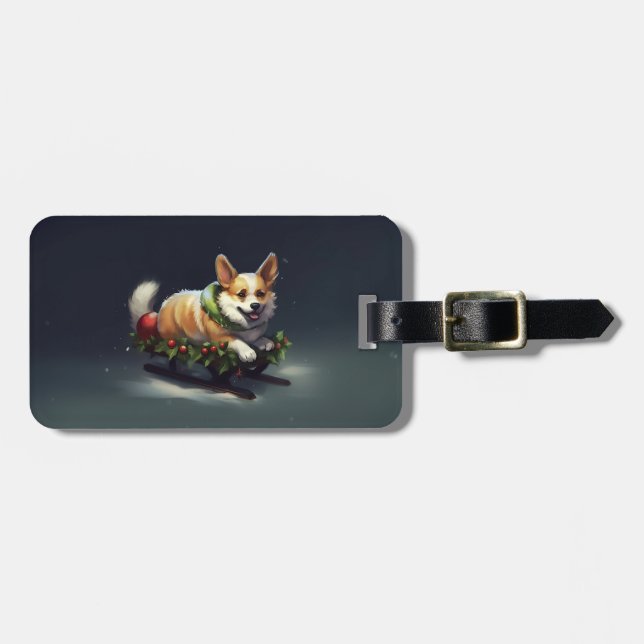 Corgi jul snö vinter bagagebricka (Horisontell Framsida)