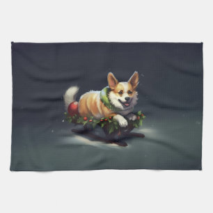 Corgi jul snö vinter kökshandduk