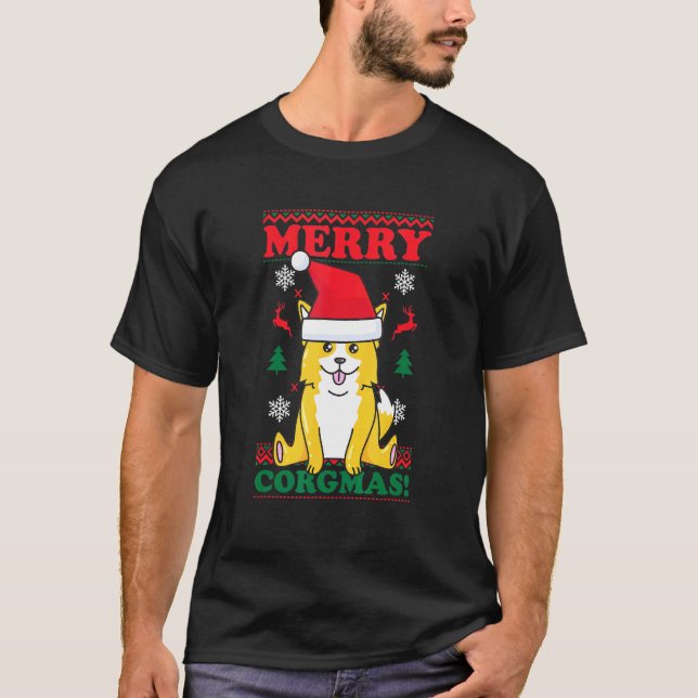 Corgi jul Swea Glad Corgmas kostym T Shirt (Framsida)