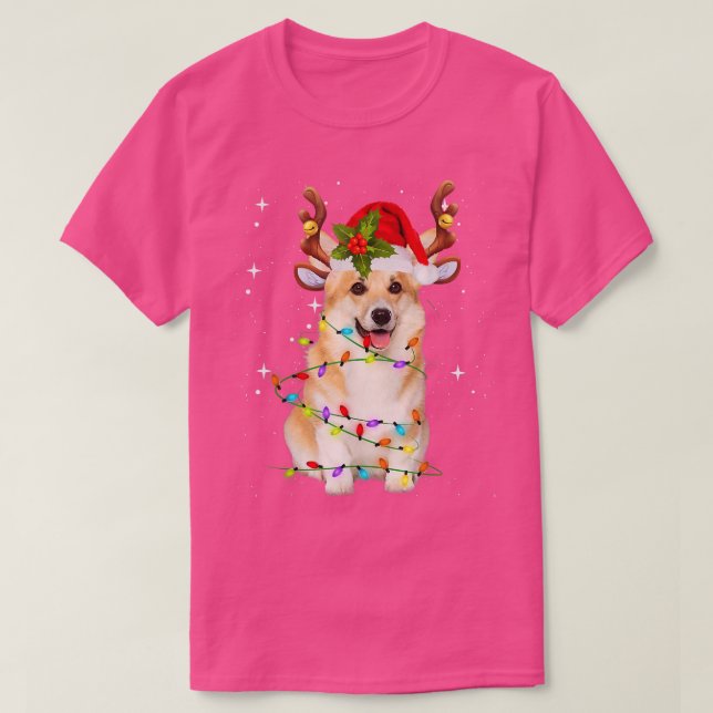 Corgi jul Tee Reindeer jul Ljus Paja (Design framsida)