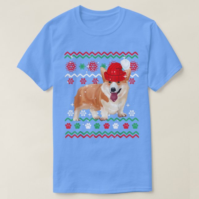 Corgi jul Ugly Sweater Stil Hund Julafton T Shirt (Design framsida)