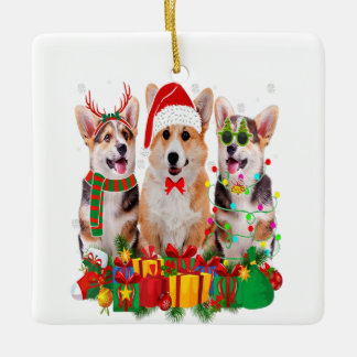 Corgi Julafton Ljus Santa Hat Hund älskare Julgransprydnad Keramik