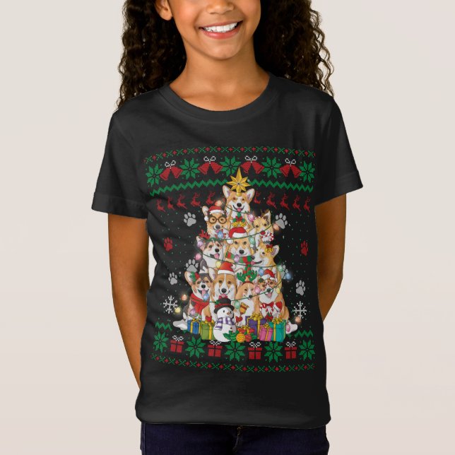 Corgi Julgran Fairy Ljus Santa Hund älskare T Shirt (Framsida)