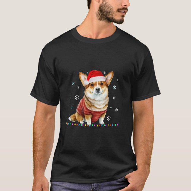 Corgi Julgran Hund Santa Merry Corgmas Julafton T Shirt (Framsida)