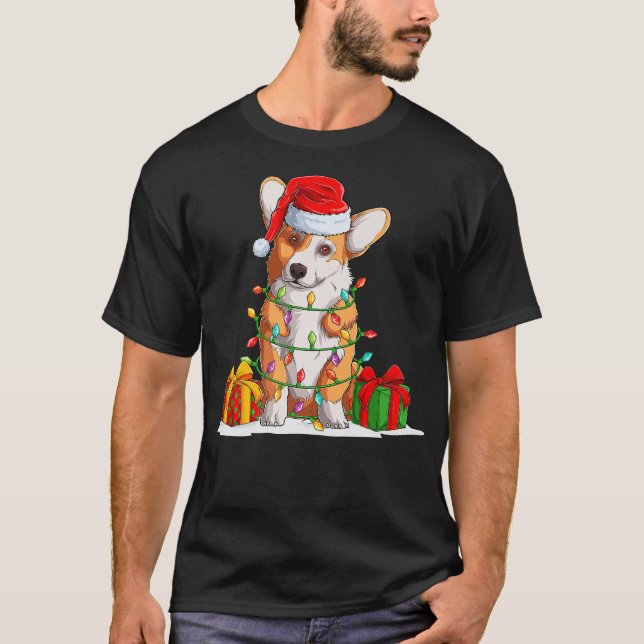 Corgi Julgran Light God jul T Shirt (Framsida)