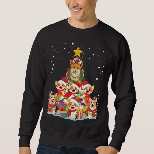 Corgi Julgran Ornament Tee for jul Lång Ärmad Tröja (Framsida)