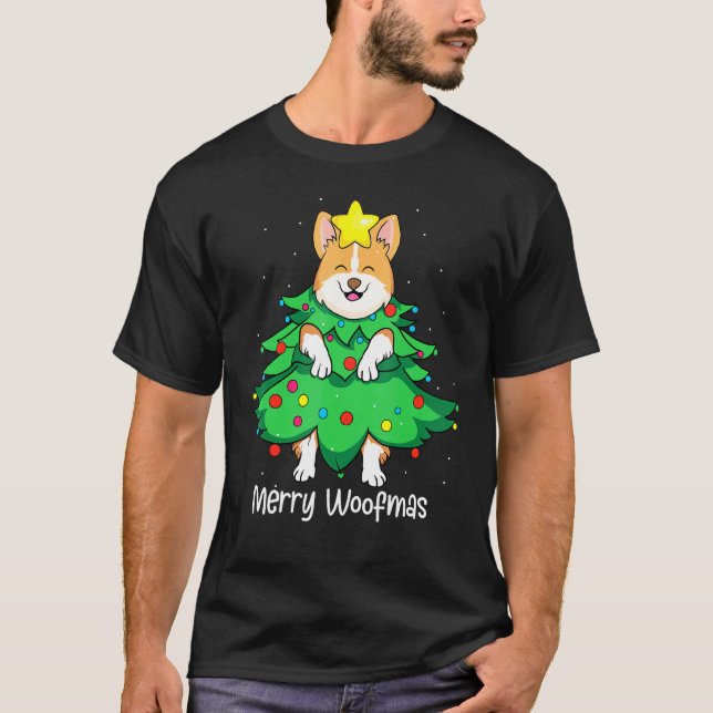 Corgi julgransprydnad hund mamma pappa t shirt (Framsida)