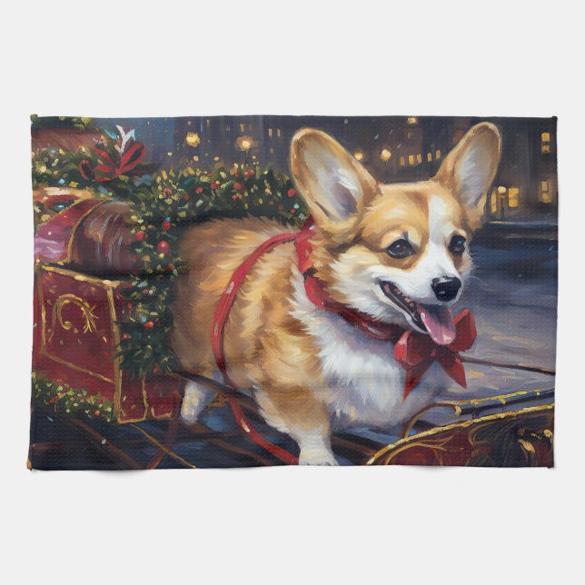 Corgi Julhögtid Kökshandduk (Horisontell)