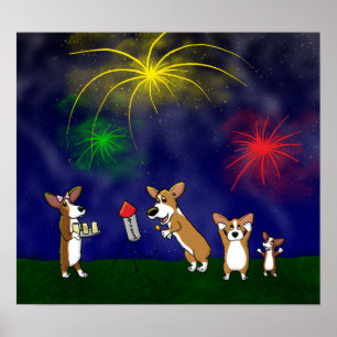 Corgi juli 4:e Fireworks-Poster Poster