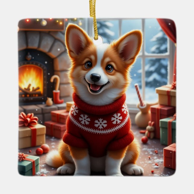 Corgi julkonst julgransprydnad keramik (Framsida)