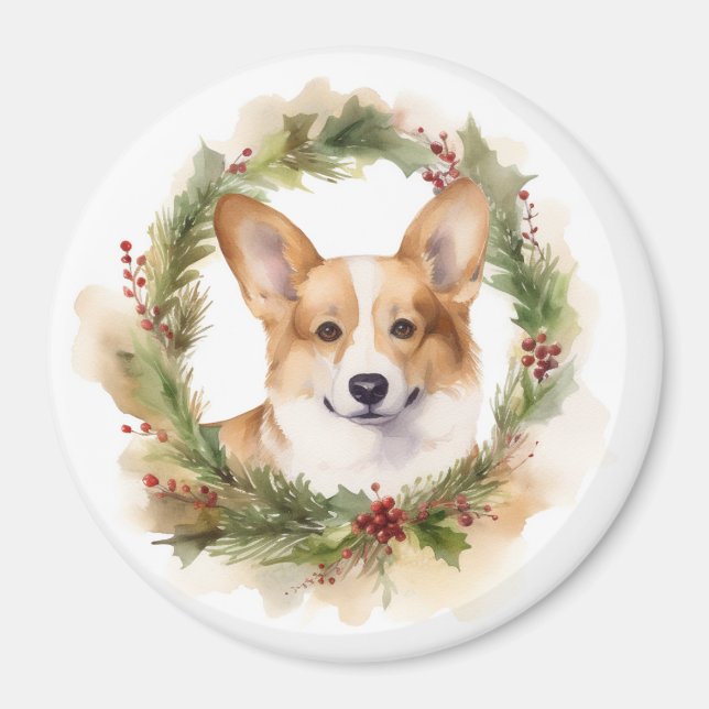 Corgi Julkrans Festlig Valp Magnet (Framsidan)