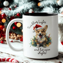 Corgi julmugg – Gnistrande ljus & kakao Två-Tonad Mugg