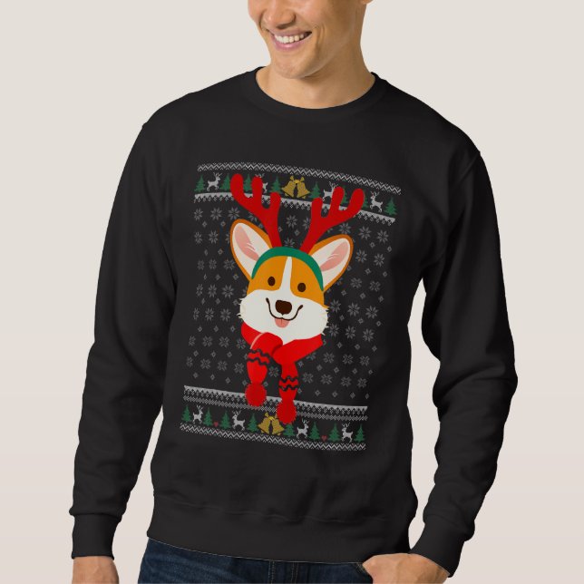 Corgi julrenar Ugly Sweater Scarf Holida Lång Ärmad Tröja (Framsida)