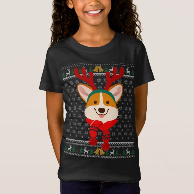 Corgi julrenar Ugly Sweater Scarf Holida T Shirt (Framsida)