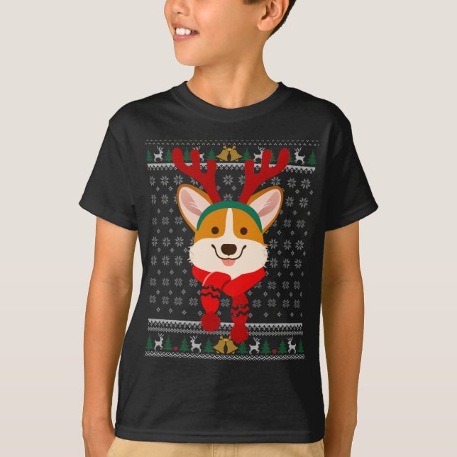 Corgi julrenar Ugly Sweater Scarf Holida T Shirt (Framsida)