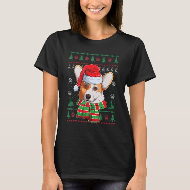 Corgi jultomten Hund Pajama Ugly Sweater T Shirt (Framsida)